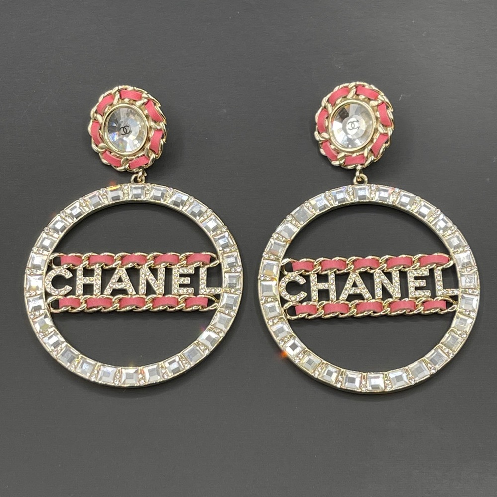 Chanel Baguette Crystal Dangle Drop Hoop Earrings - Picture 3 of 16